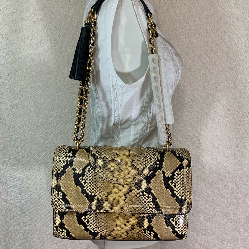 New Tory Burch Fleming Sand Python Embossed Leath… - image 2